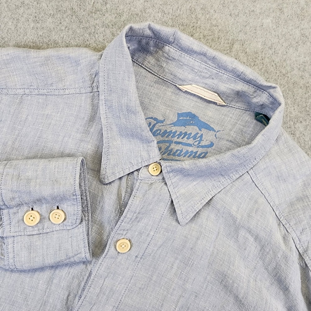 Tommy Bahama Easy Breezer Linen Shirt Men's XL Blue Long Sleeve Button Up Casual
